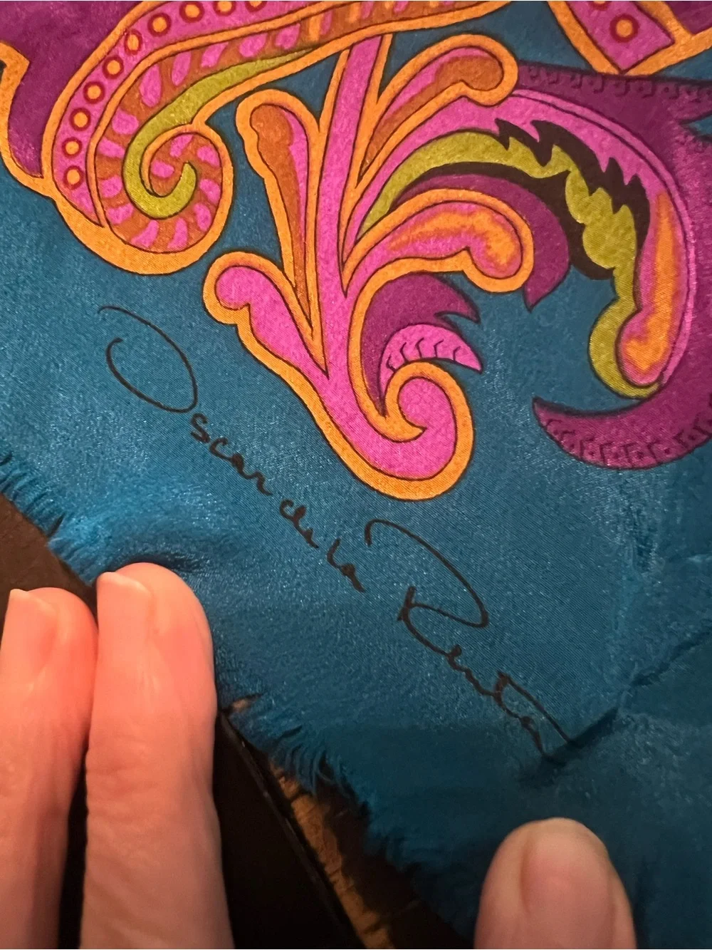 Oscar de la Renta Teal, Magenta & Yellow Silk Scarf